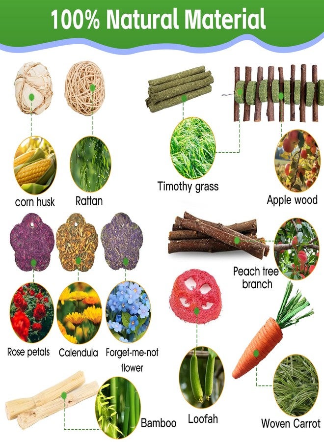 WDEFUN 21-Piece Natural Small Pet Chew Toys Set for Rabbits, Hamsters & Organic Grass Mat, Hay Sticks, Loofah Slices, Wooden Chews & More for Dental Health & Boredom Relief - Image 4